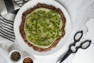Zucchini Pizza Crust With Lemony Pea Pesto From the #NScookbook | Nutrition Strippped