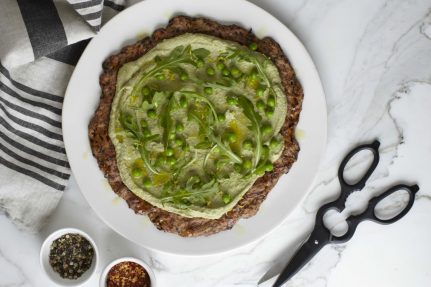 Zucchini Pizza Crust With Lemony Pea Pesto From the #NScookbook | Nutrition Strippped